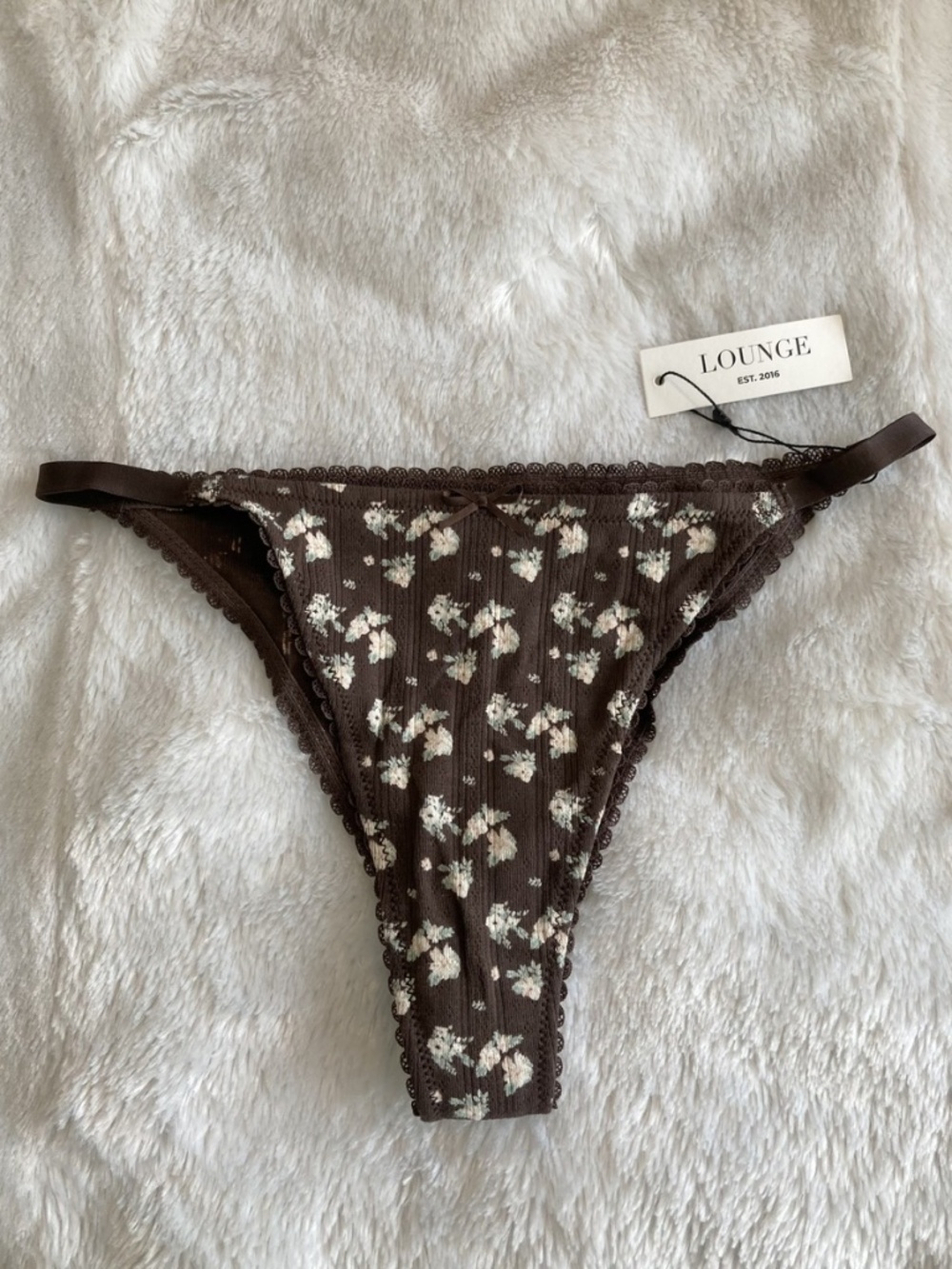 Lounge Brown Floral Brazilian Briefs; NWT, Size Medium